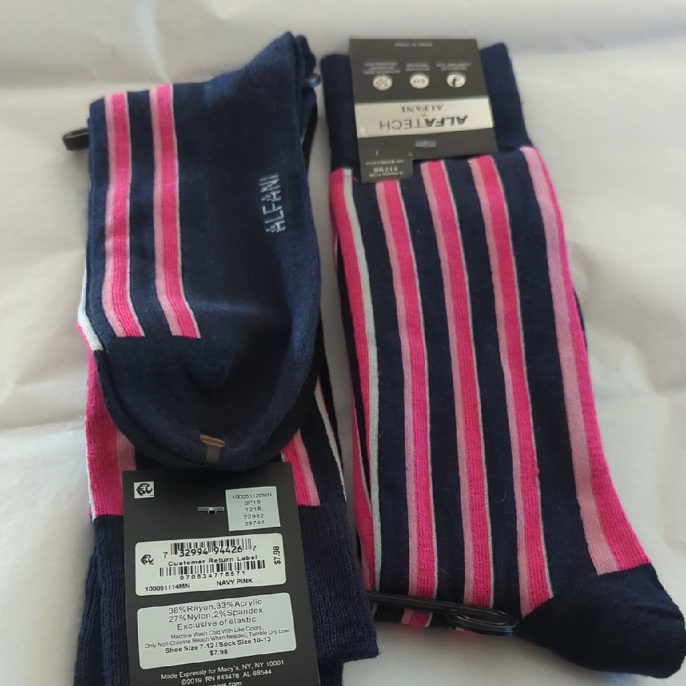 Alfani Men's Navy and Pink Striped Dress Socks SALE